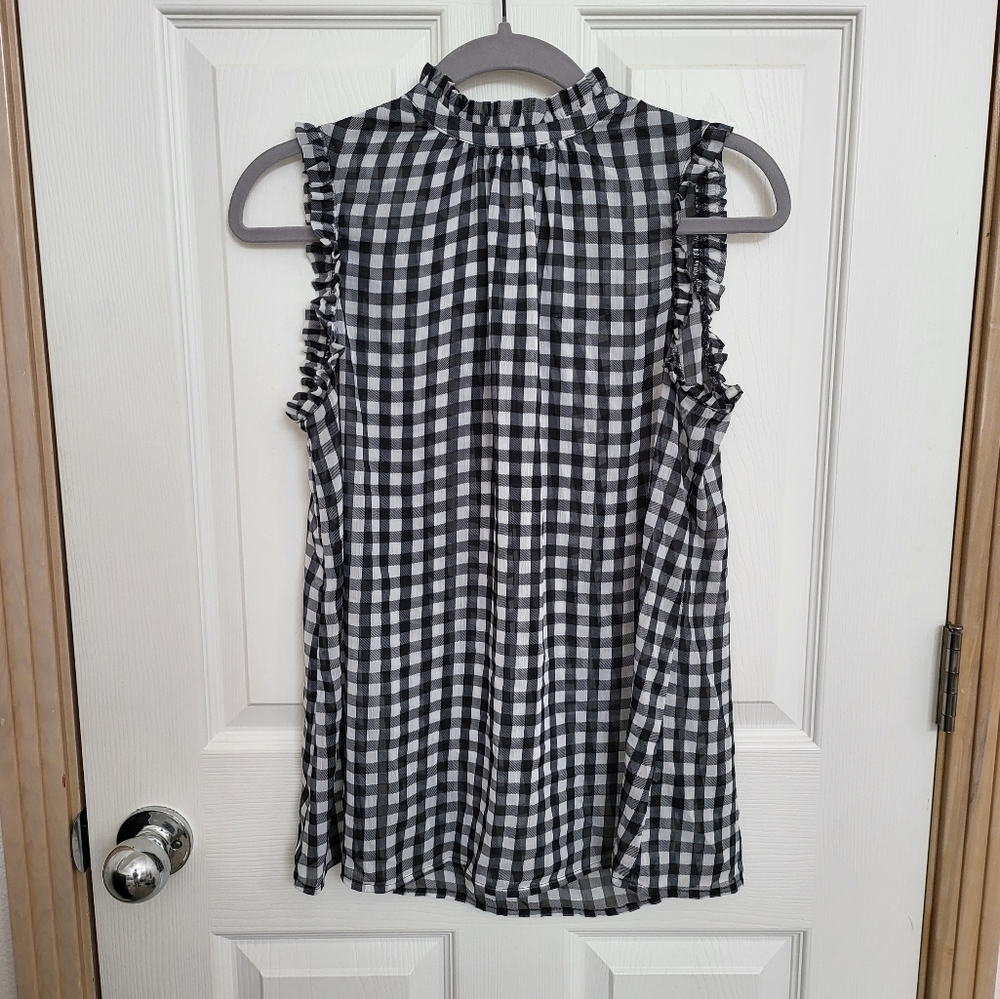Who What Wear Women's Gingham Sleeveless Mock Neck Blouse size Small